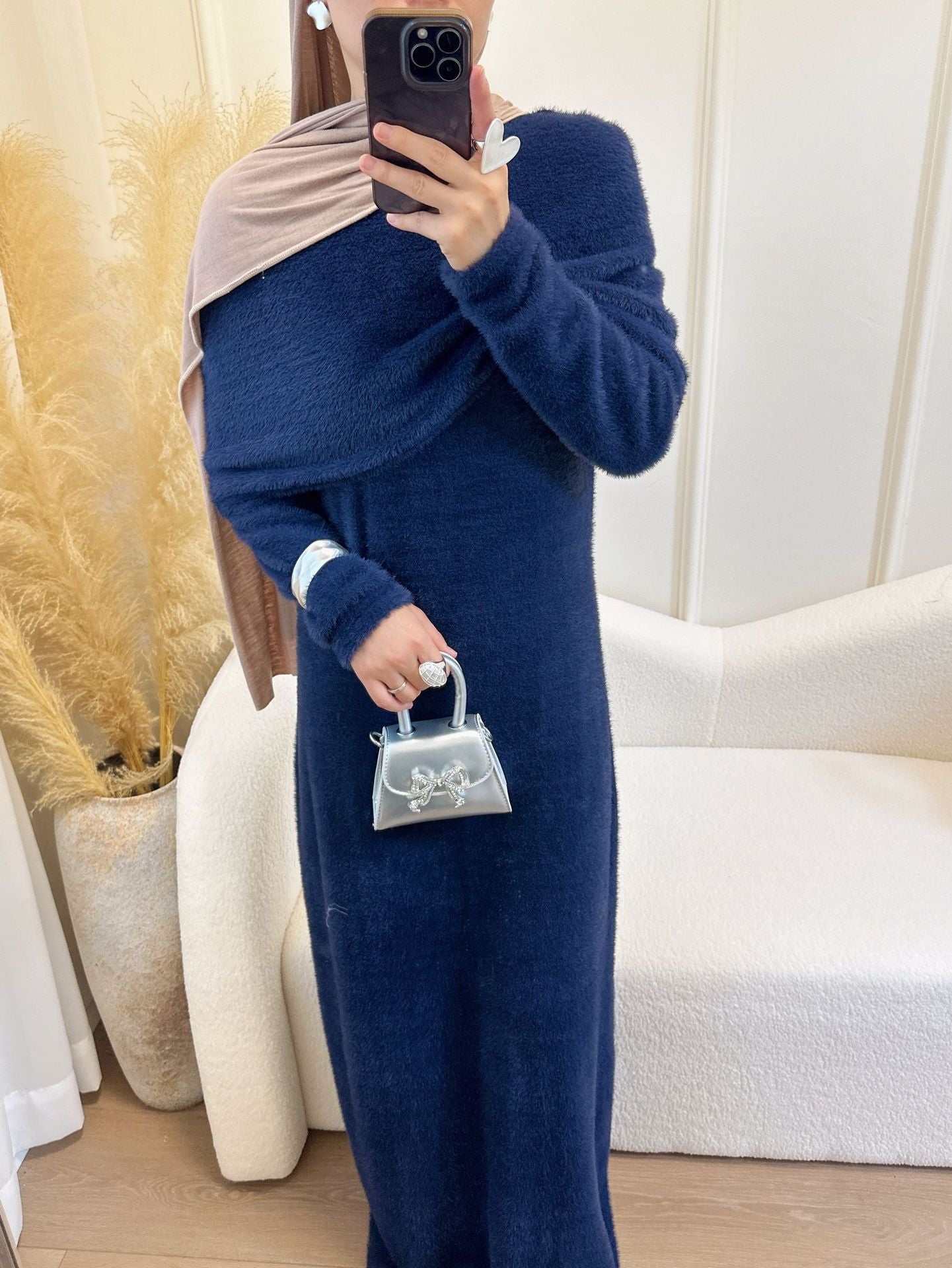 Cozy Knit Two Piece Sweater Dress with Shawl Elegant Winter Set