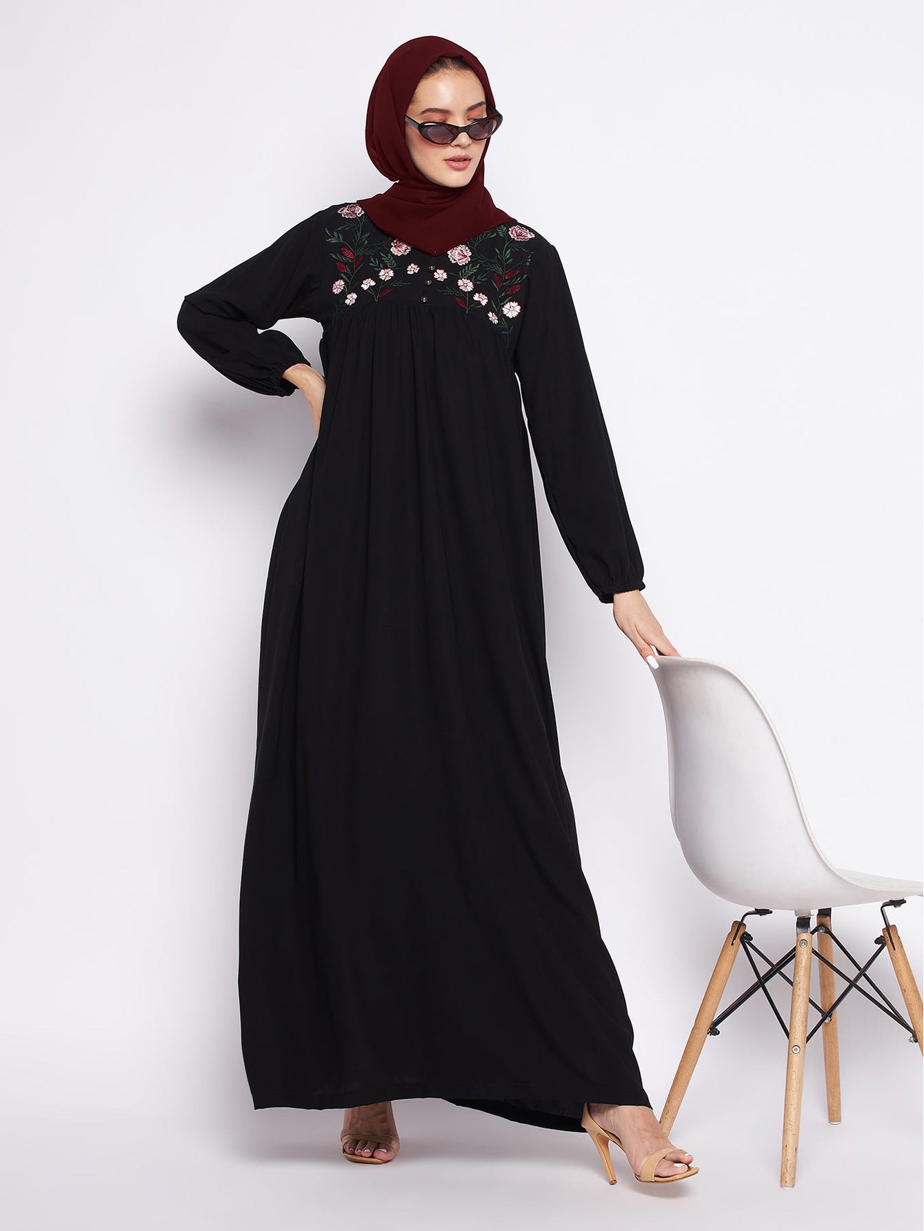 Women's Embroidered Loose Black Dress