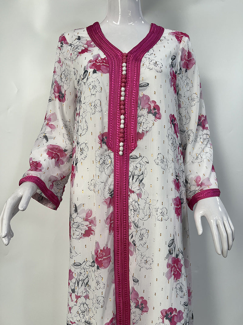 Women's Gold Silk Chiffon Ink Print Dress