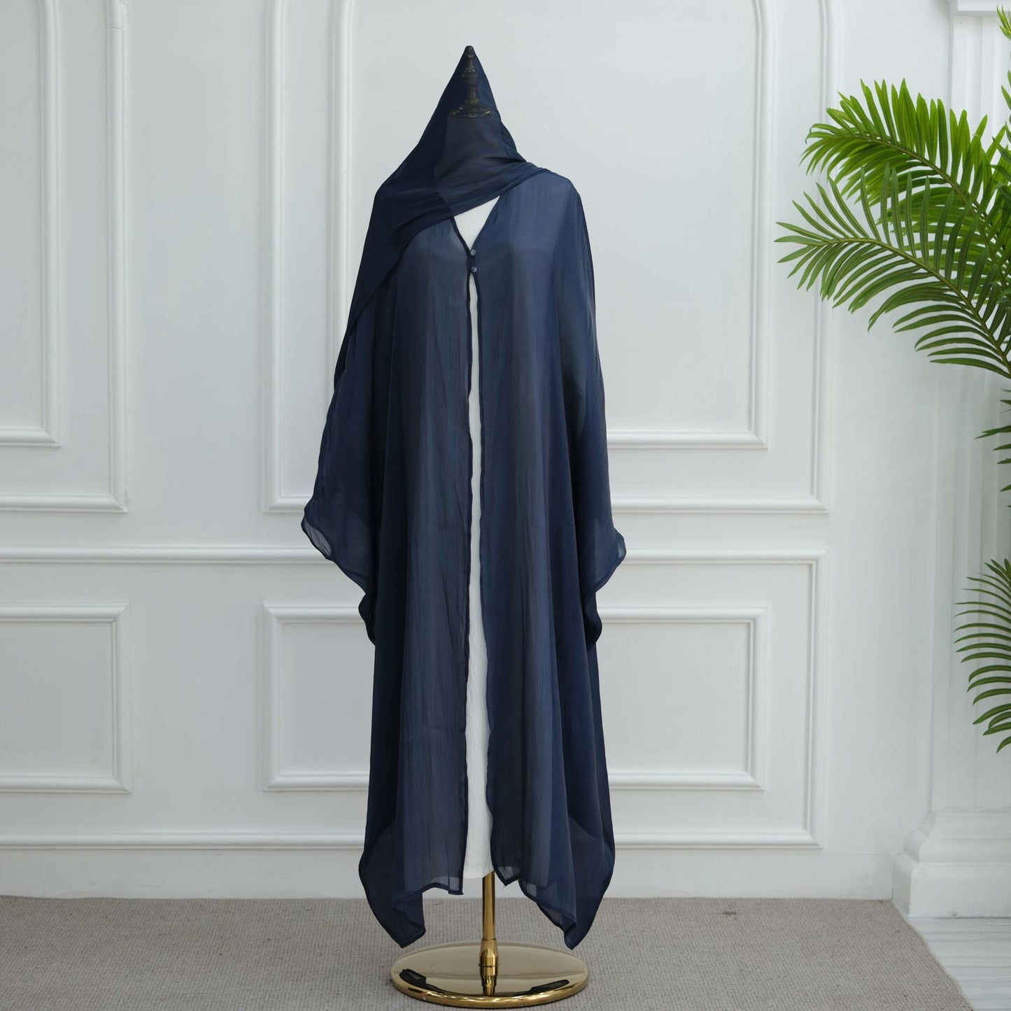 Modest Solid Color Crepe Elegant Cardigan Robe