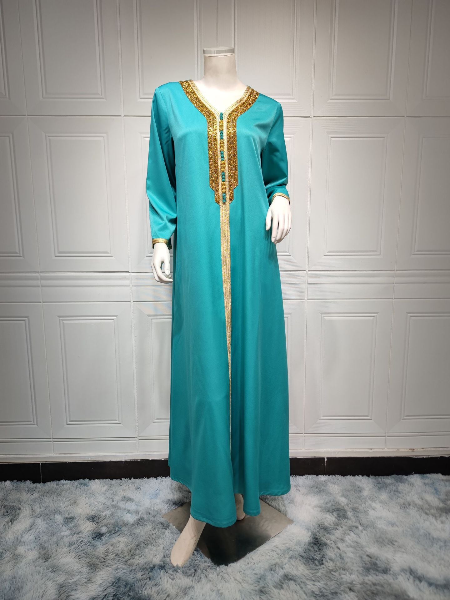 Women's Muslim Luxury Diamond Rhinestone Robe Two Piece Sets