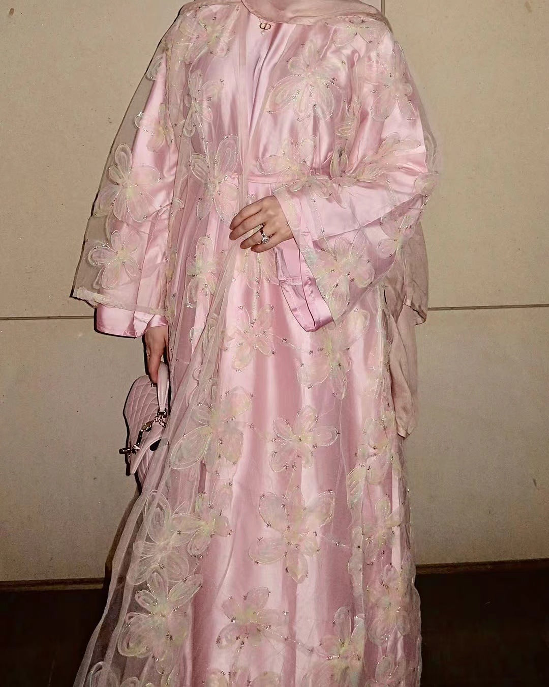Lace Embroidered Cardigan with Matching Inner Maxi Dress