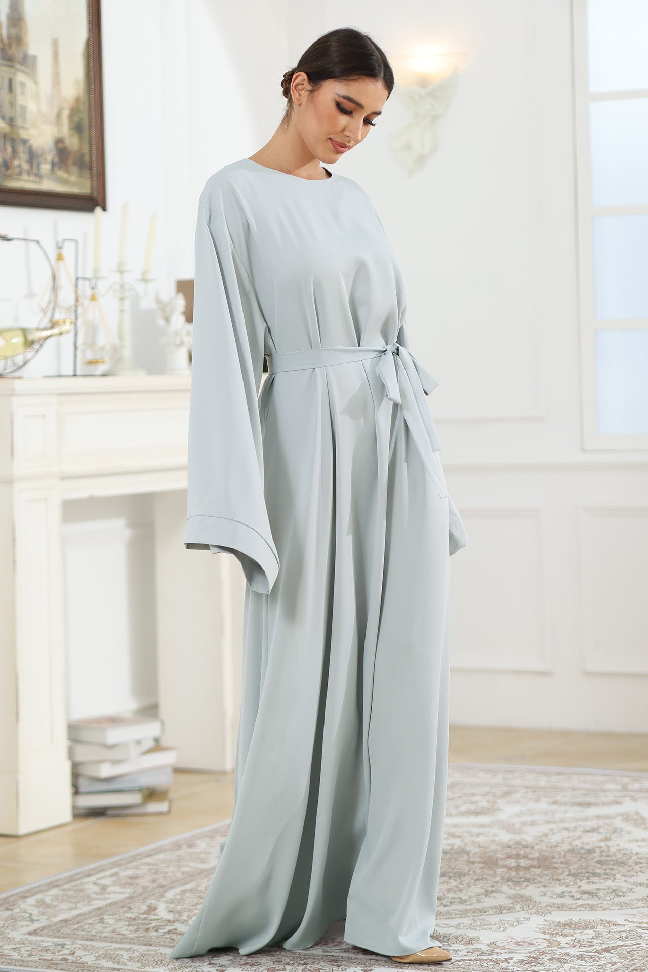 Solid Color Simple Abaya Grey Dress