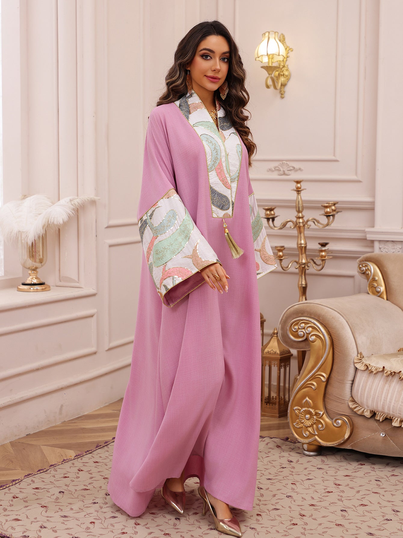 Women's Embroidered Panelled Fringed Dress