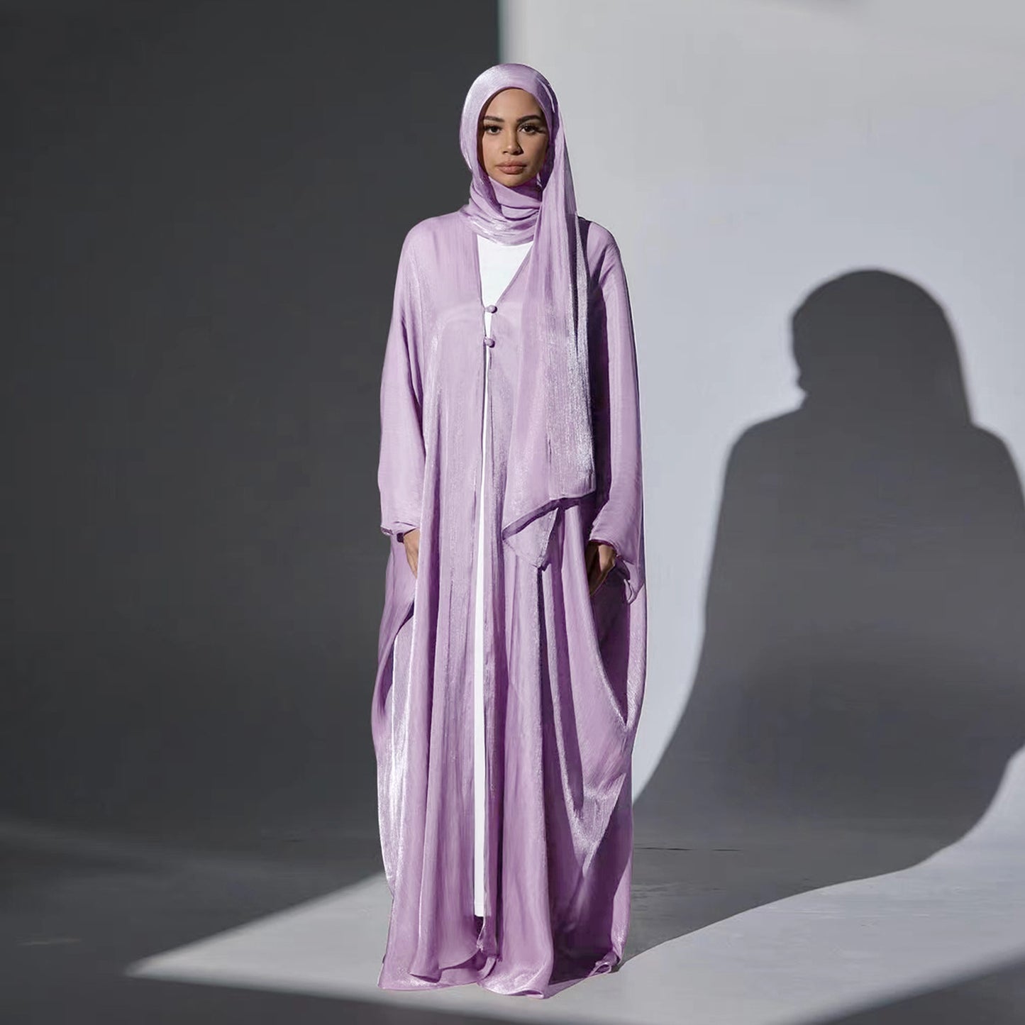 Modest Solid Color Crepe Elegant Cardigan Robe