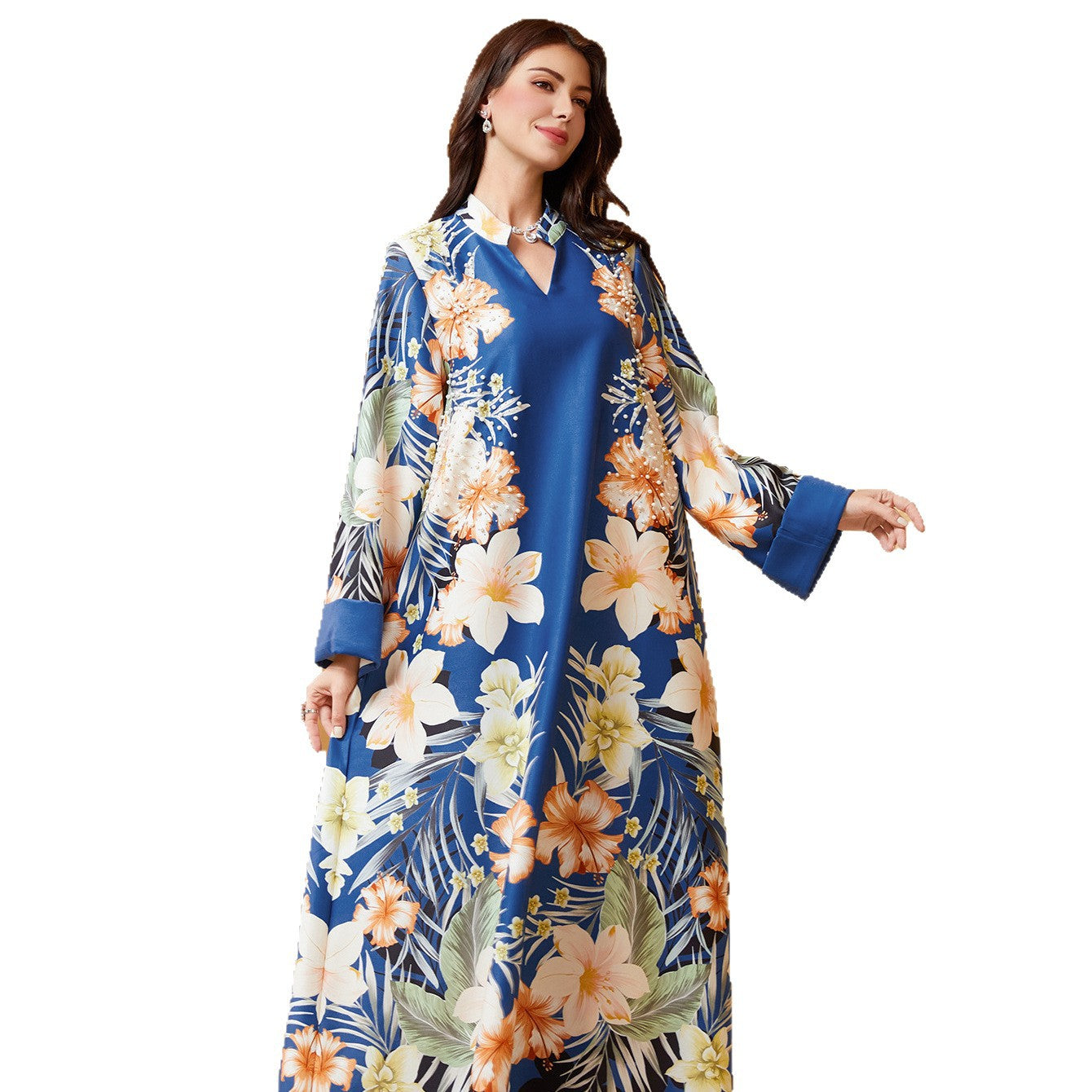 Floral Print Muslim Kaftan Maxi Dress