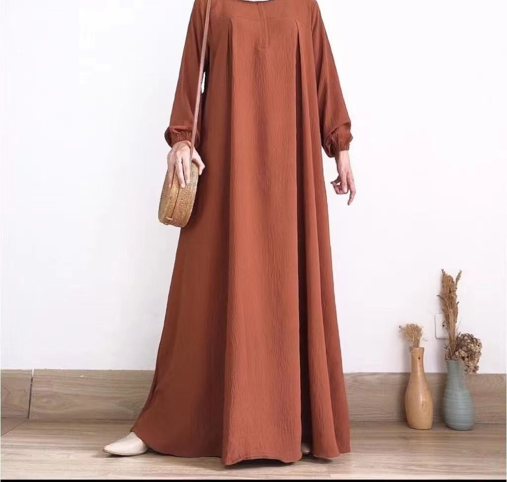 Women's Solid Color Long Sleeve Zipper Crewneck Dress