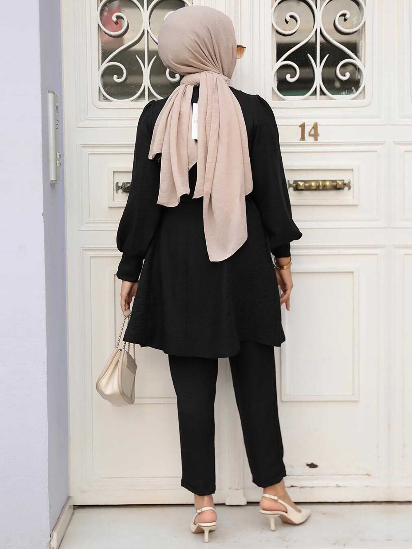 Women's Lace-up Balloon Sleeve Casual Suit