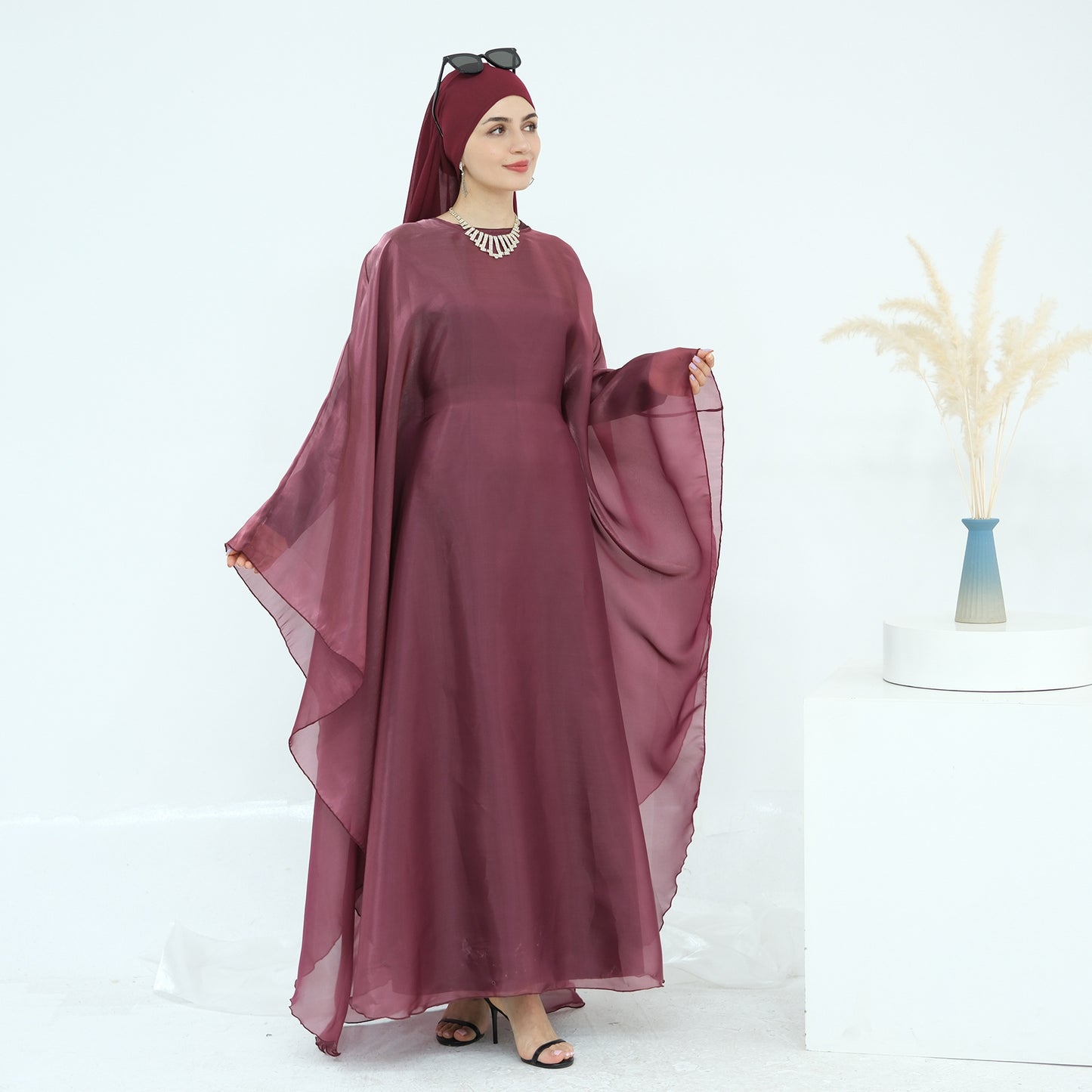 Solid Elegant Dubai Muslim Long Robe Two-Piece Set