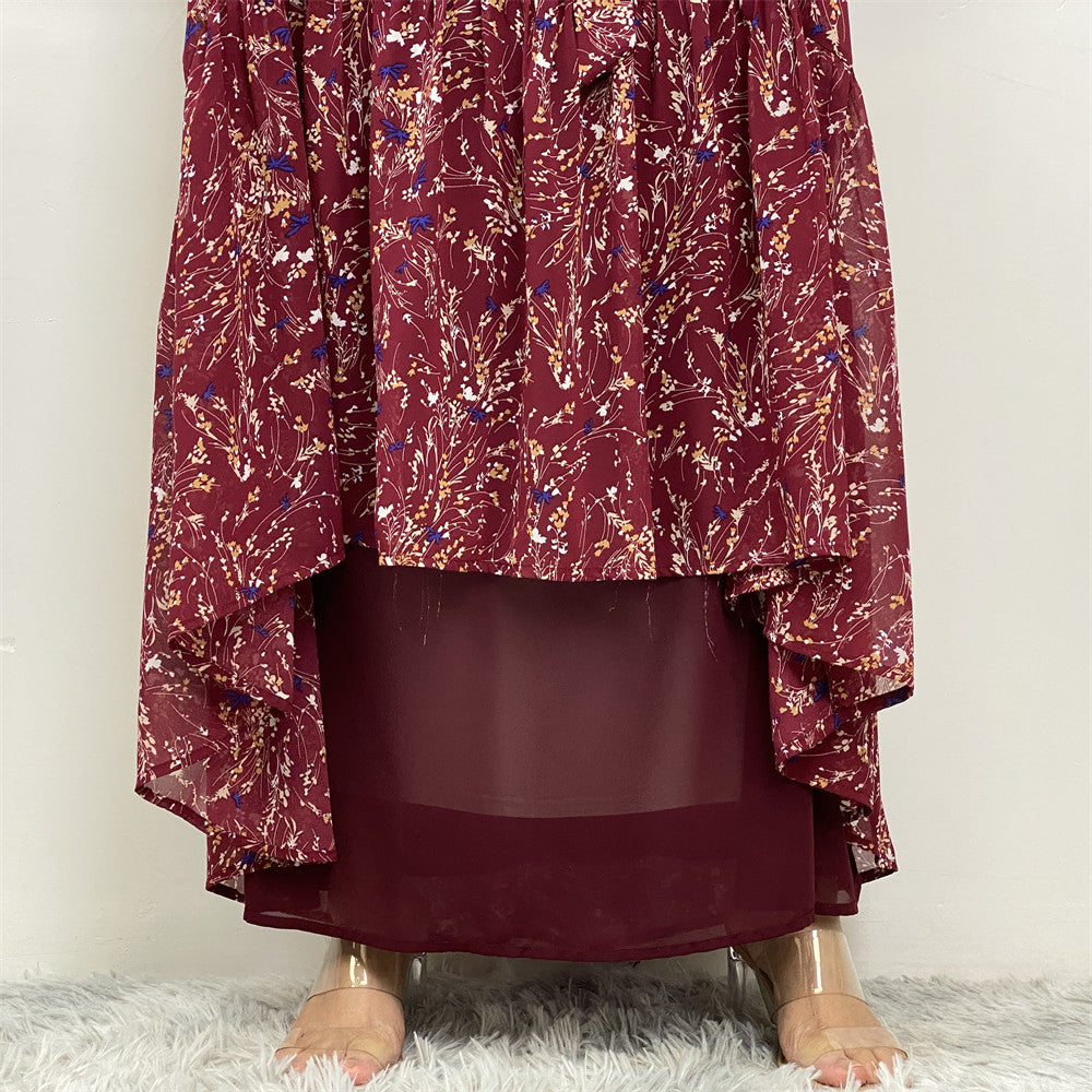 Printed Flared Sleeve Chiffon Dress