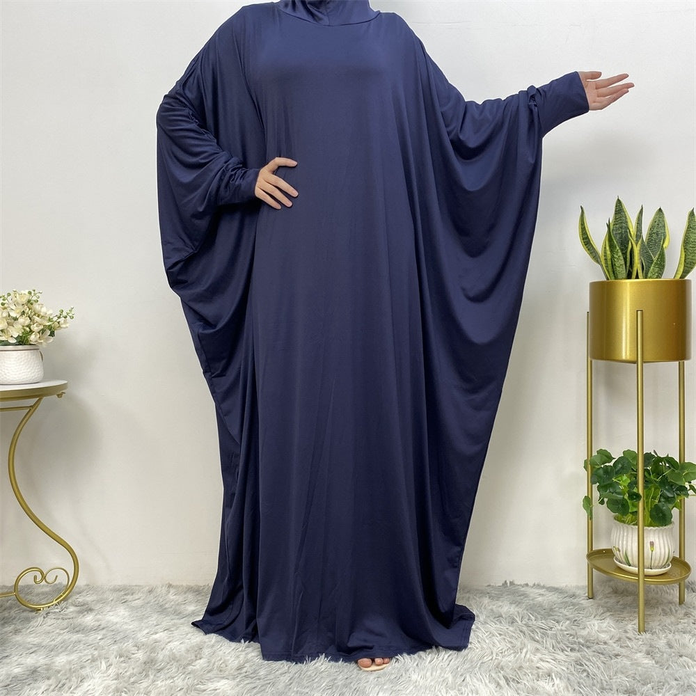 Solid Color Fashion Bat Sleeve Abaya Dress