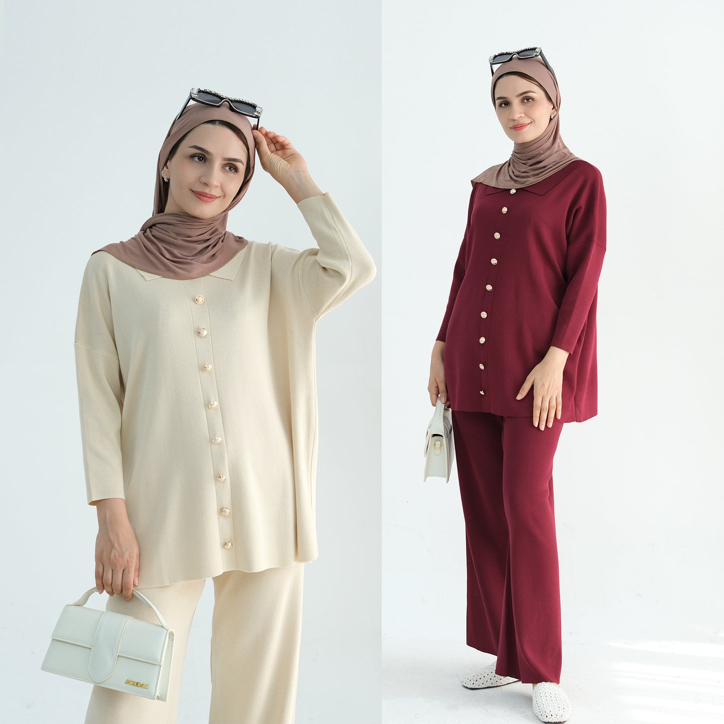 Thickened Knitted Sweater Wide-Leg Pants Trousers Two-Piece Set
