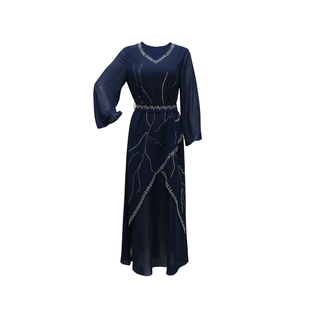 Women's Hot Diamond Chiffon Dress with Belt