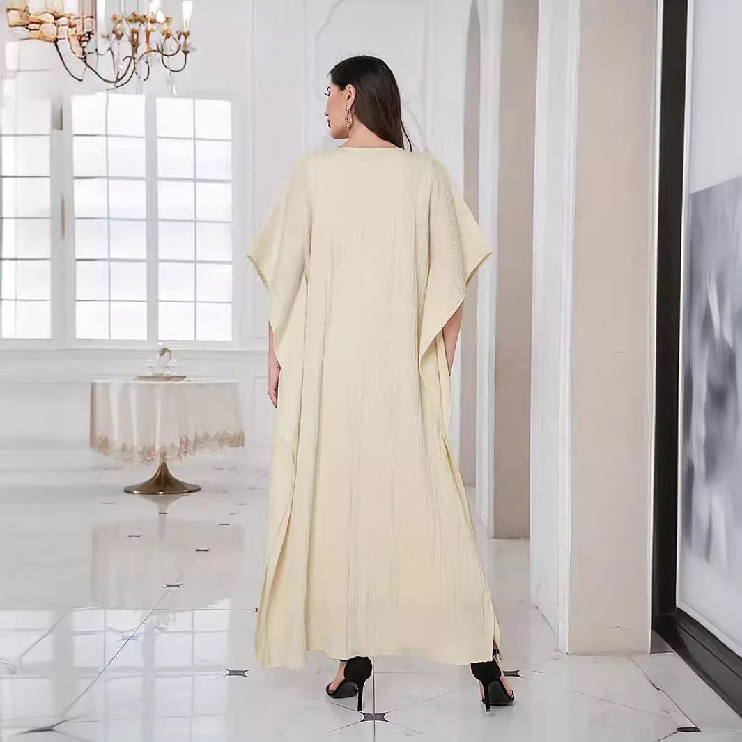 Muslim Plain Sleeveless Dress + Bat Sleeve Loose Robe Suit