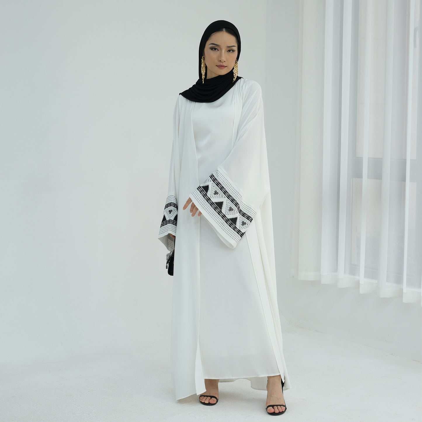 Embroidered Abaya Open Front Long Robe for Women