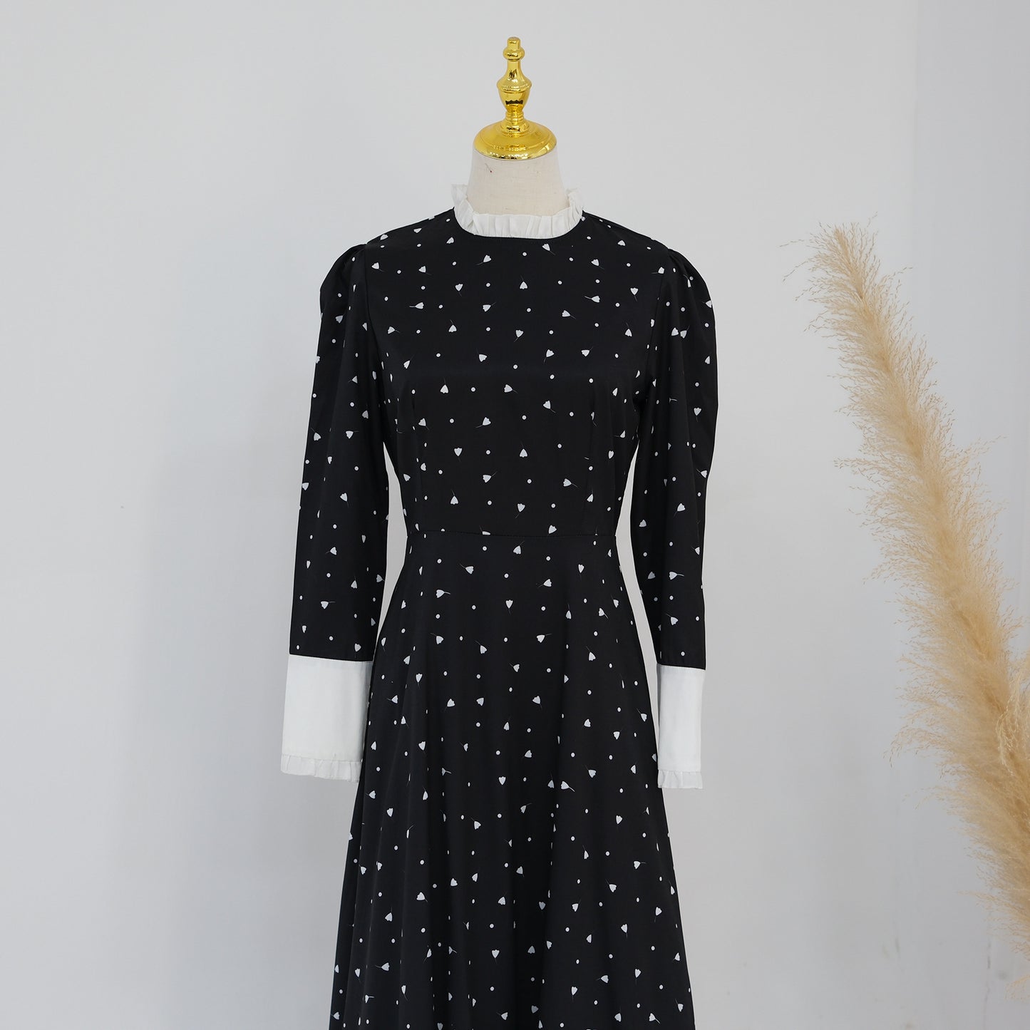 Women's Printed Black Abaya Dress