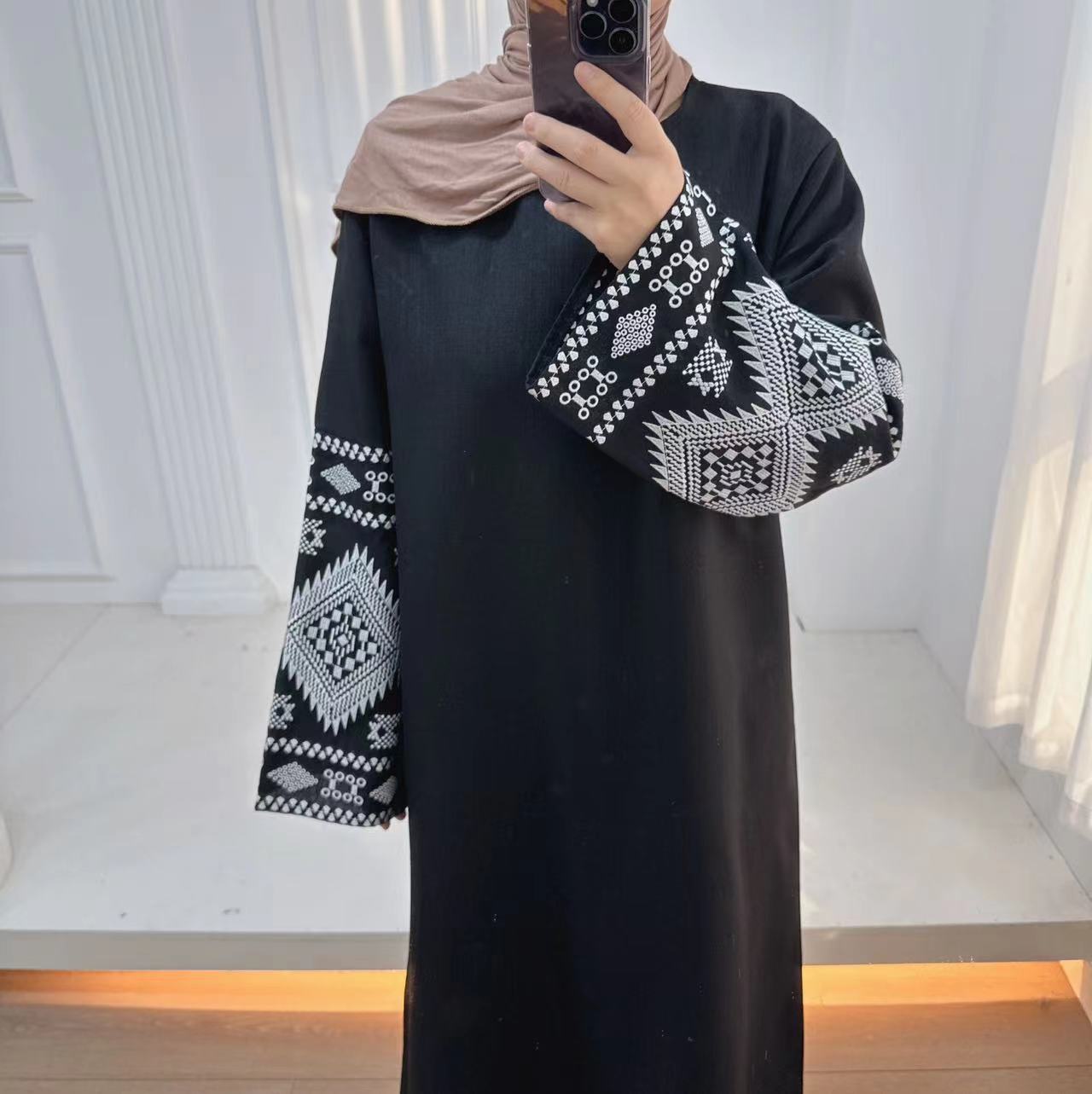Embroidered Long Sleeve Modest Evening Dress