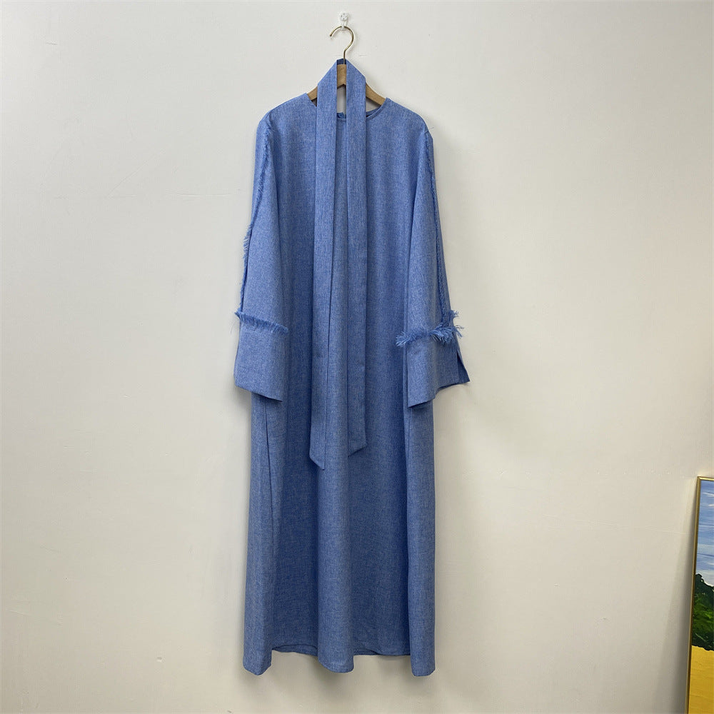 Fringe Sleeve Muslim Flare-Hem Maxi Dress