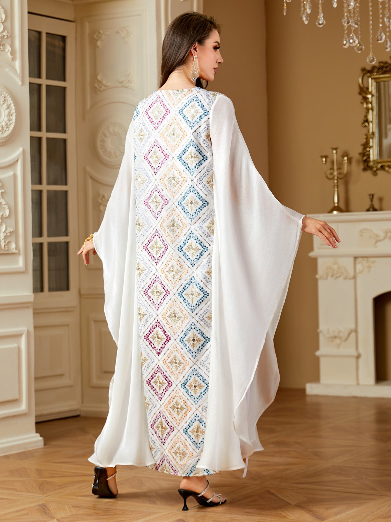 Women's Dolman-sleeved Sequin-embroidered Dress