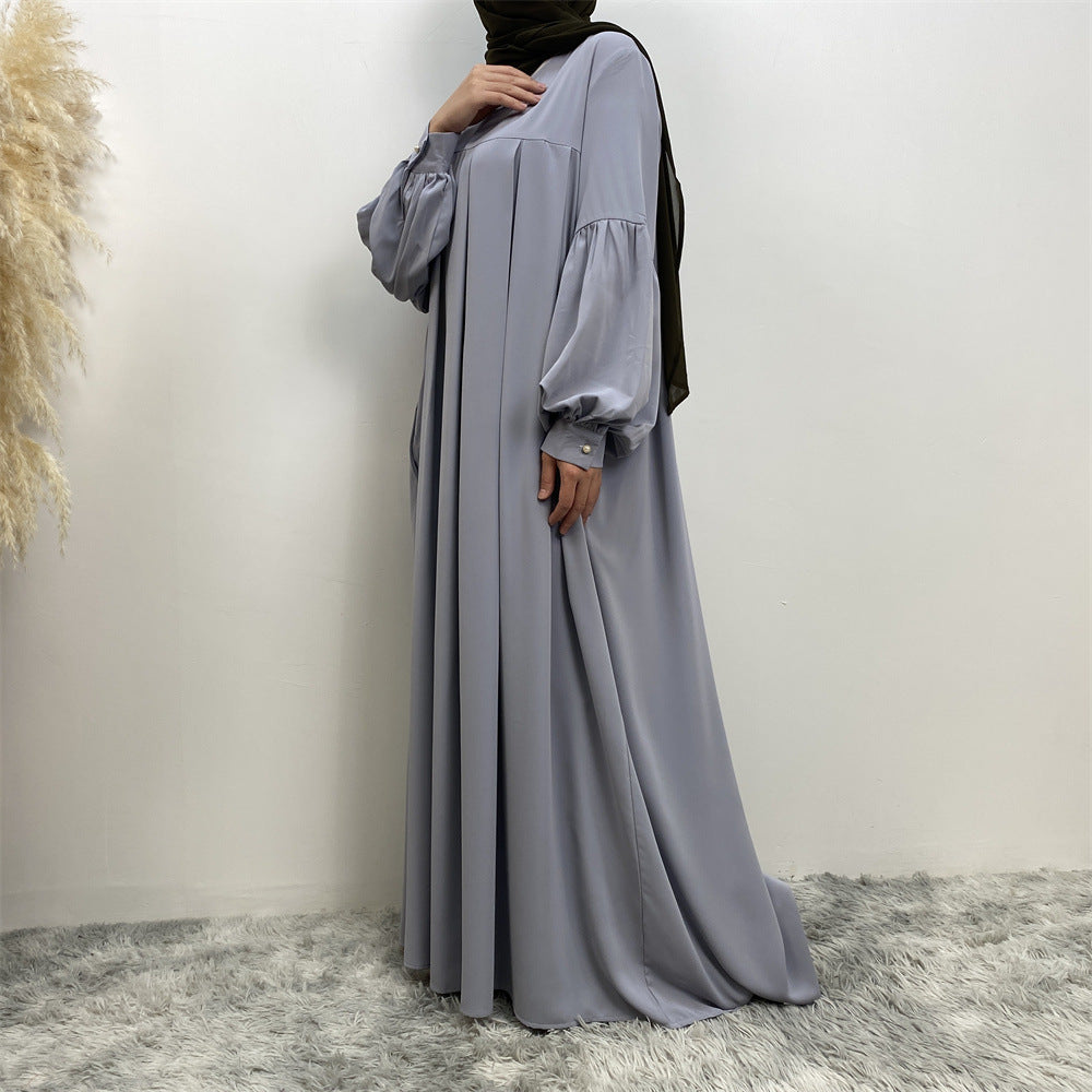 Women's Crewneck Solid Pleated Dress