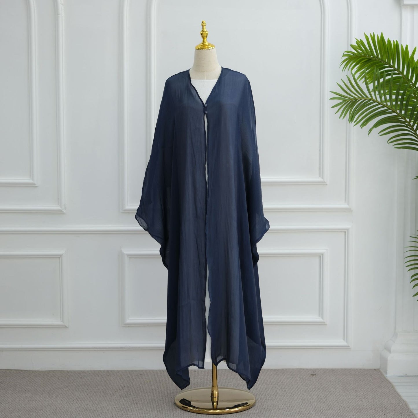Modest Solid Color Crepe Elegant Cardigan Robe