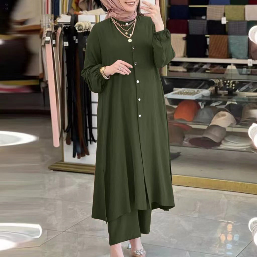 Women's Solid Color Casual Muslim Dress Sets