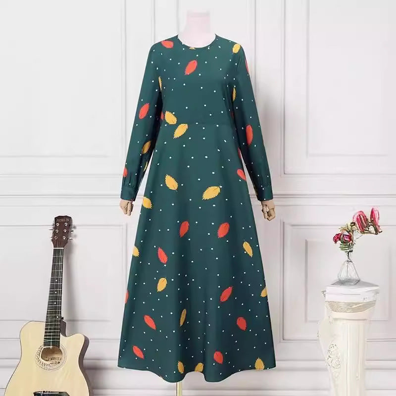 Women's Elegant Foliage Polka Dot Print Oversized Dress