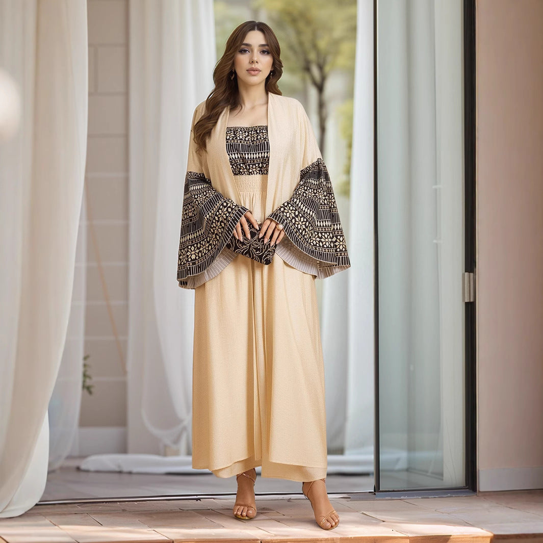 Women's Robe Printed Camisole Dress Two-piece Dress