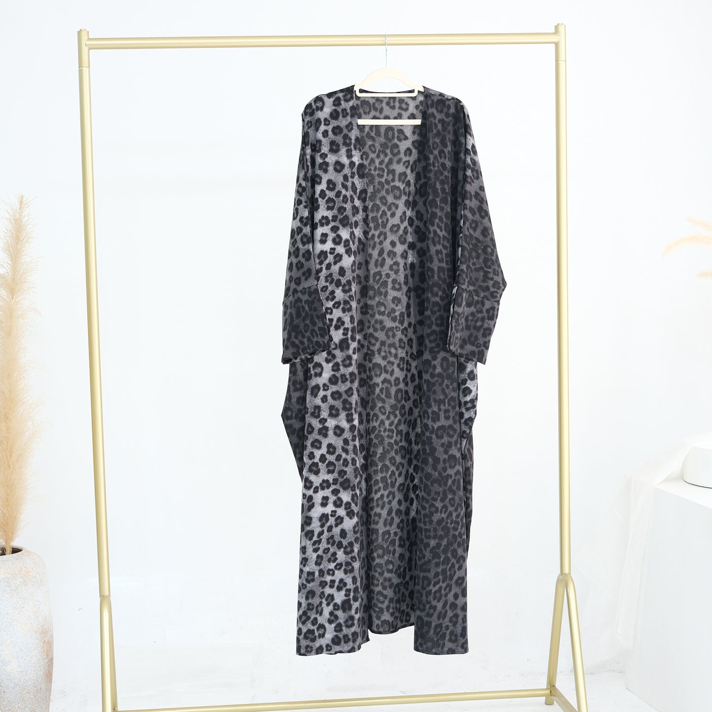 Leopard Abaya Open Front Cardigan in Lightweight Chiffon