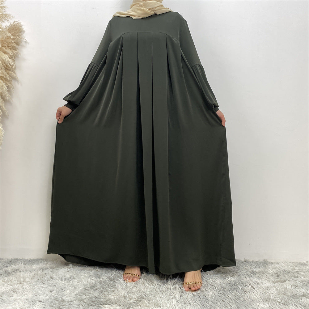 Women's Crewneck Solid Pleated Dress