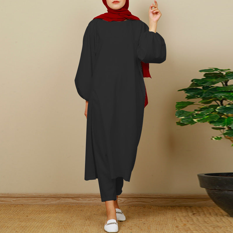 Solid Color Long-sleeved Crewneck Trouser Sets