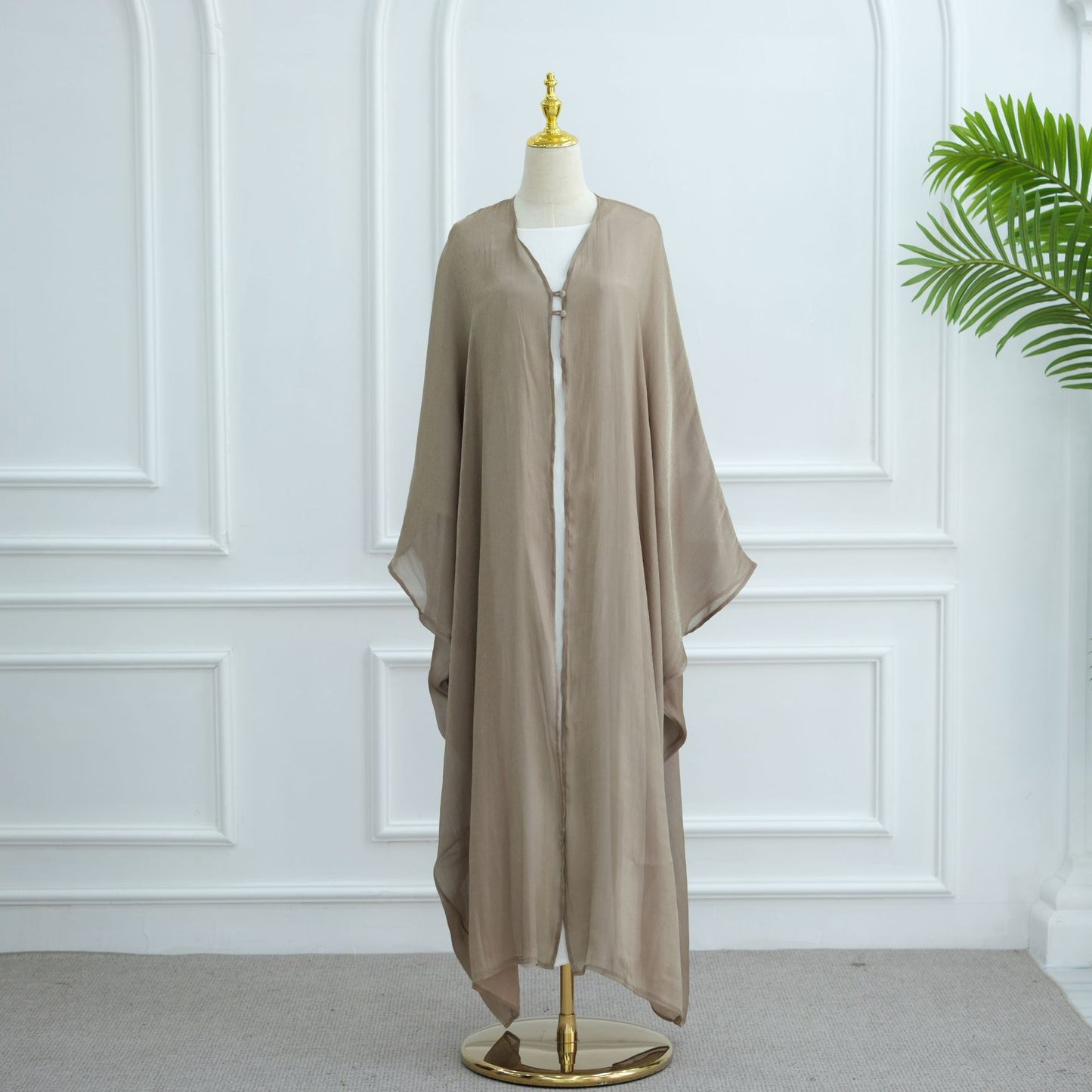 Modest Solid Color Crepe Elegant Cardigan Robe