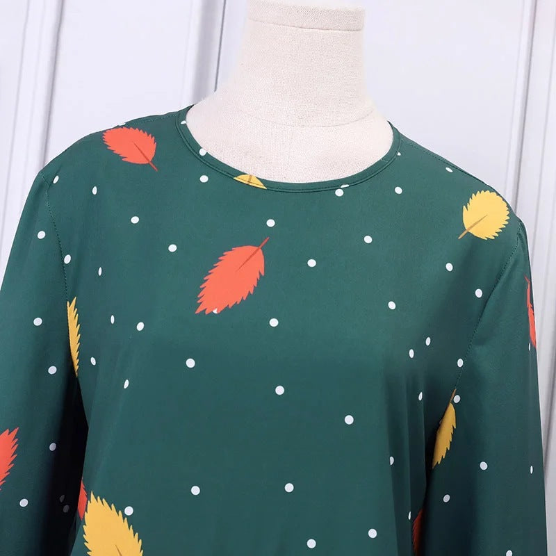 Women's Elegant Foliage Polka Dot Print Oversized Dress
