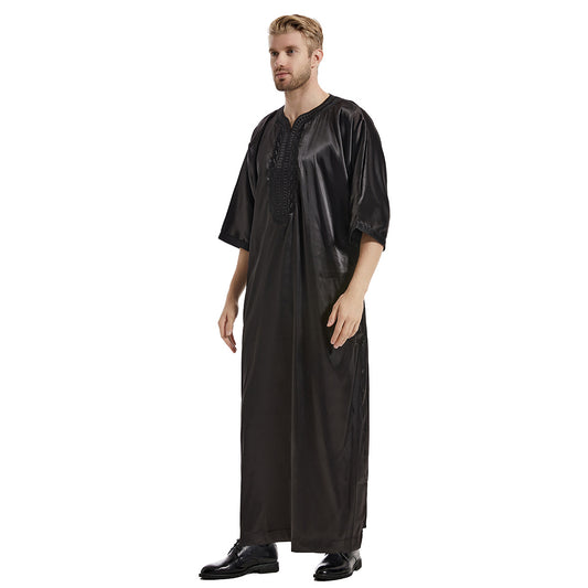 Men's Satin Mid-sleeved Embroidered Robe