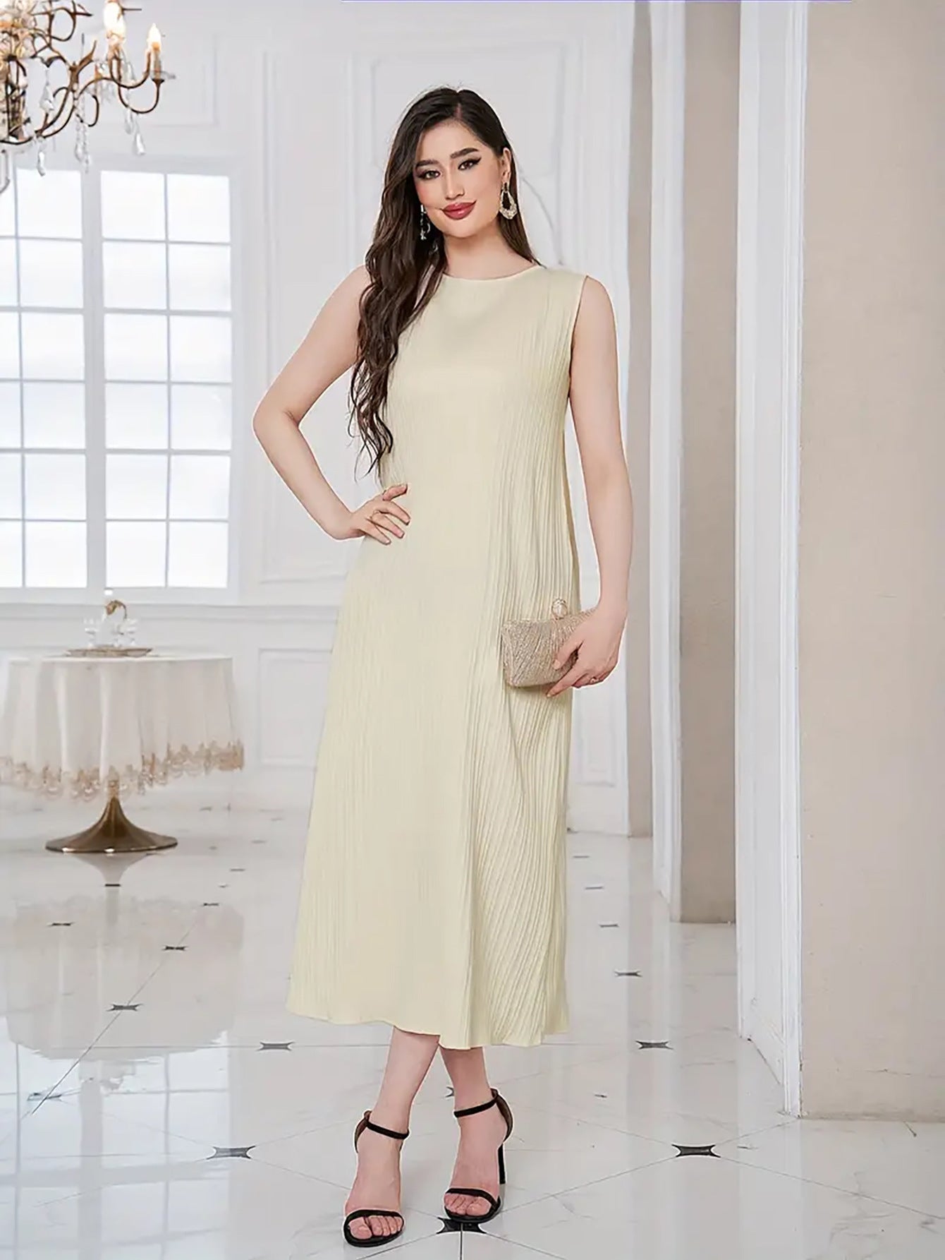 Muslim Plain Sleeveless Dress + Bat Sleeve Loose Robe Suit