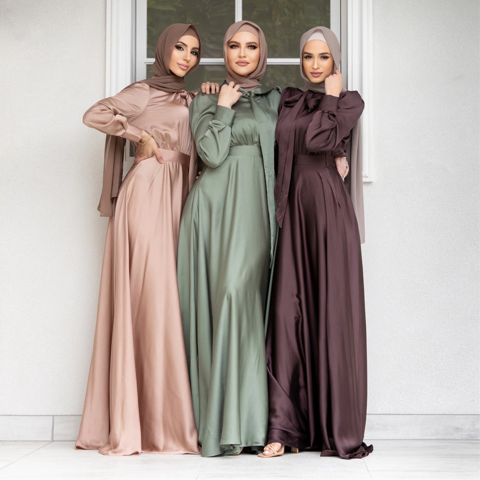 Women's Modest Stylish Big Satin Dress Abayaya Women's Modest Stylish Big Satin Dress Abayaya