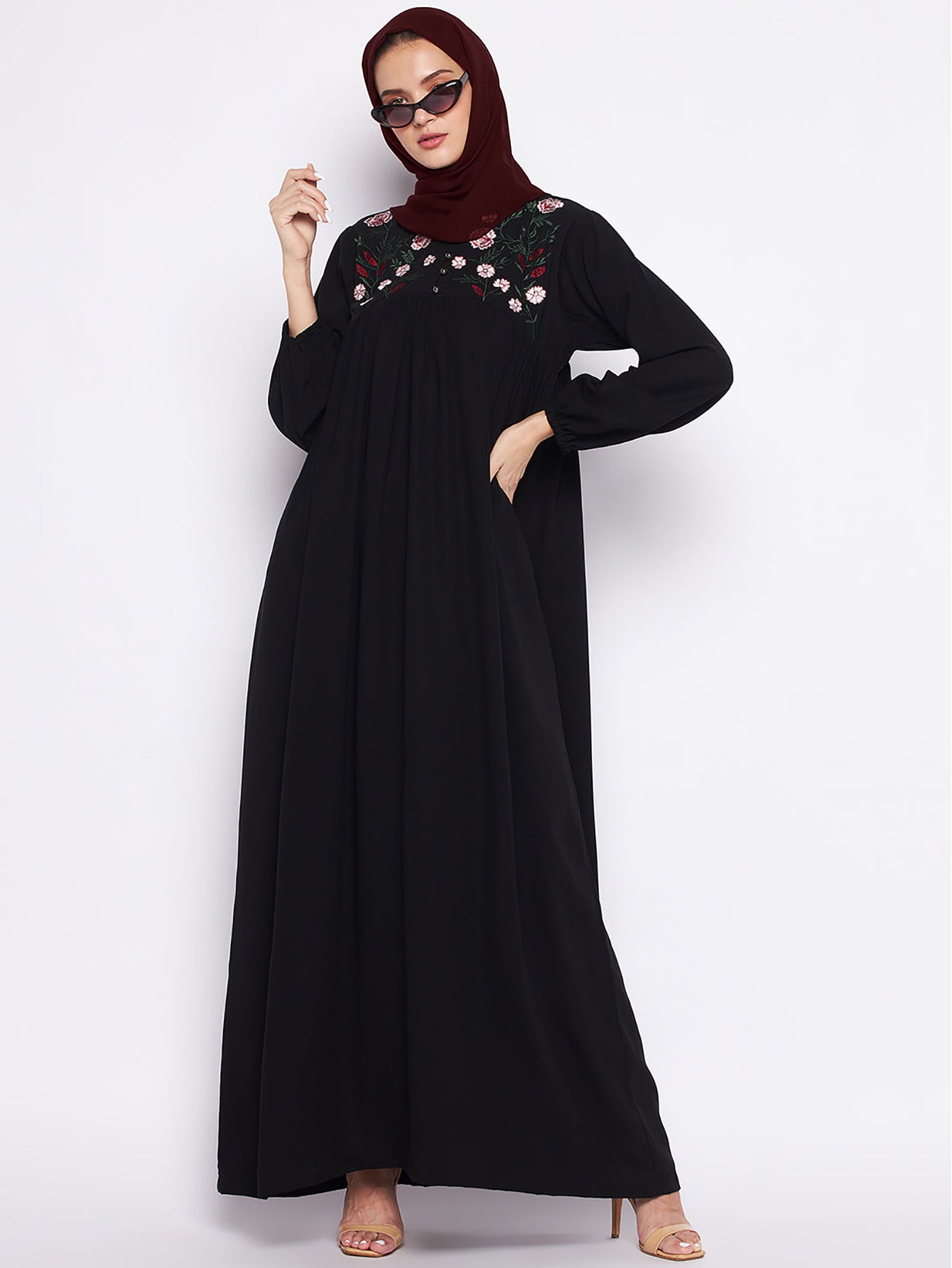Women's Embroidered Loose Black Dress