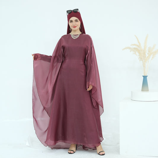 Solid Elegant Dubai Muslim Long Robe Two-Piece Set