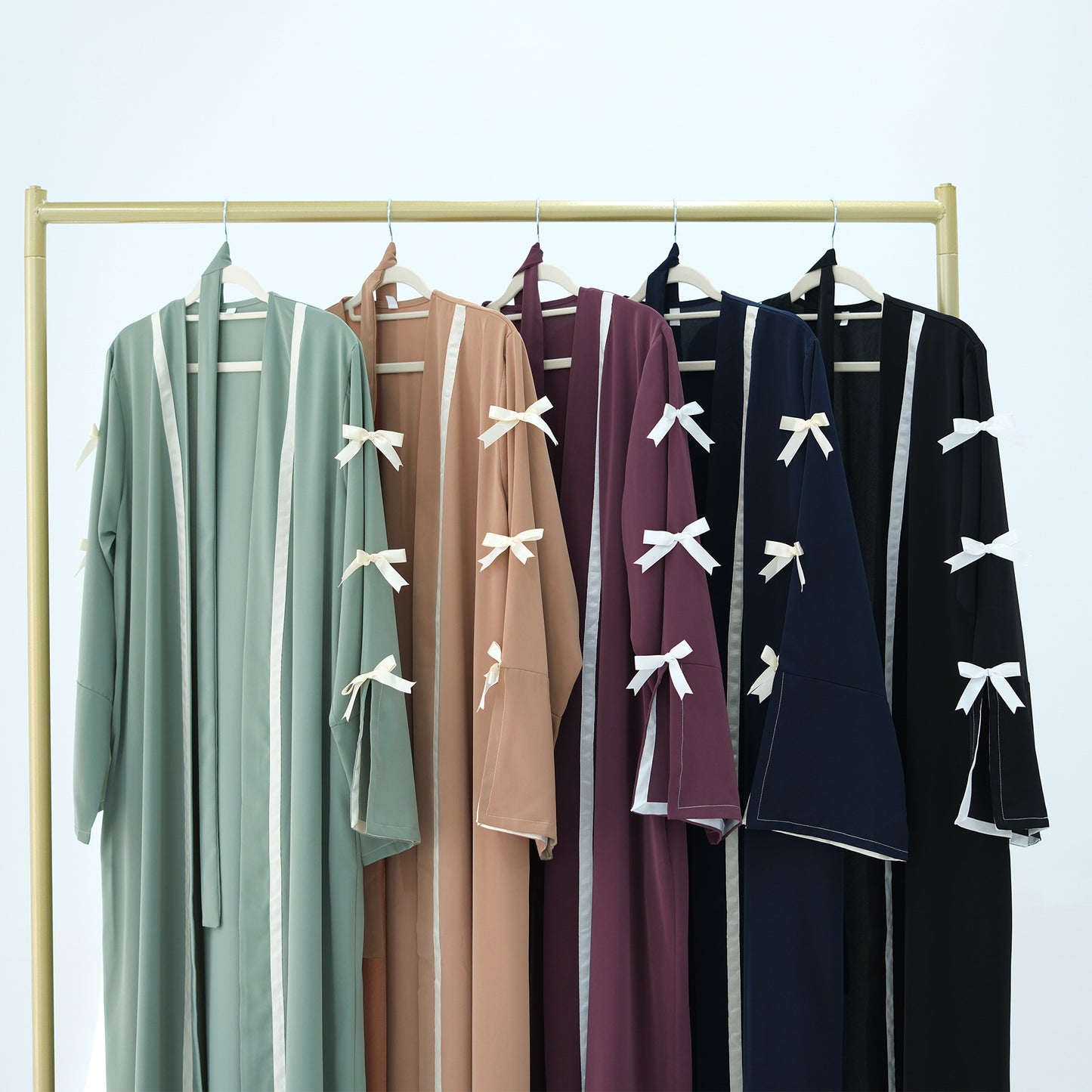 Bow Tie Open Abaya with Contrast Trim for Women