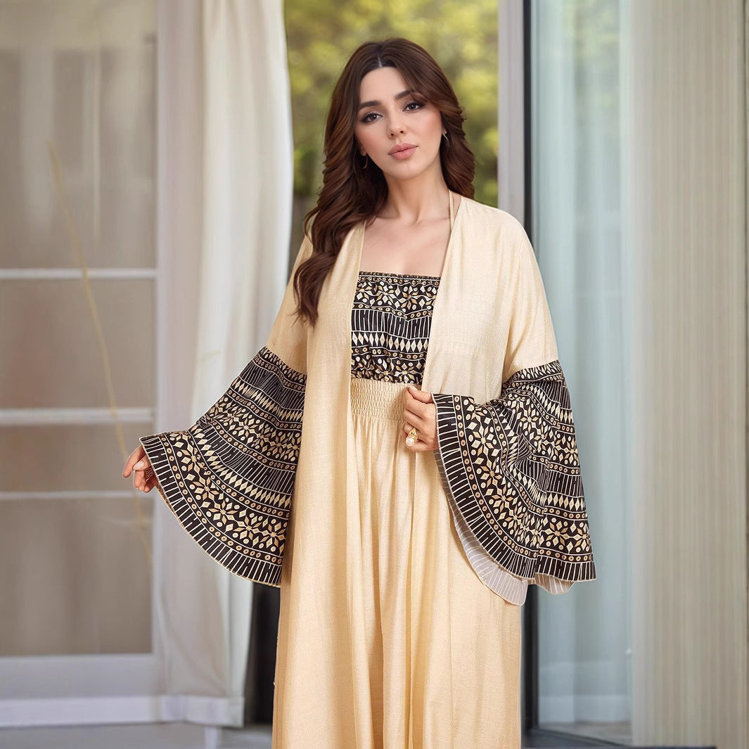 Women's Robe Printed Camisole Dress Two-piece Dress