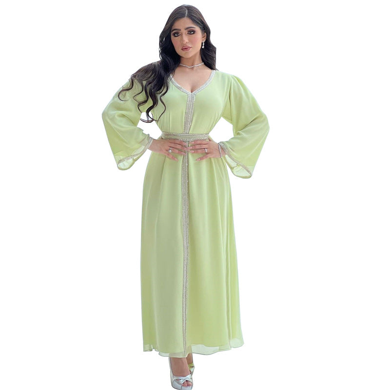 Women's Chiffon Beaded Belt Dress