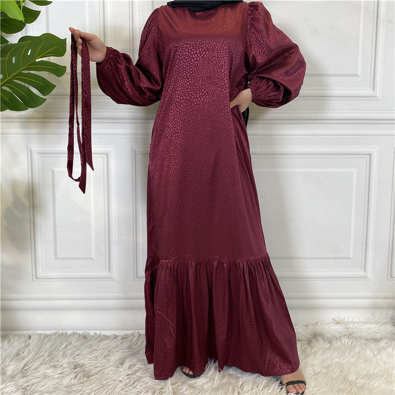 Modest Gold Jacquard Abaya Maxi Dress for Muslim Women