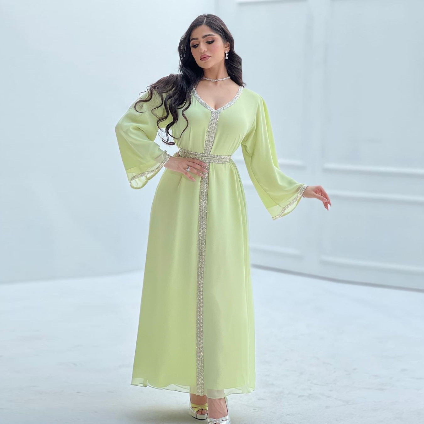 Women's Chiffon Beaded Belt Dress