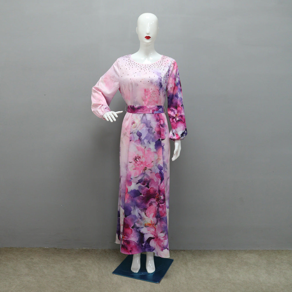 Women's Printed Casual Color Rhinestone Dress
