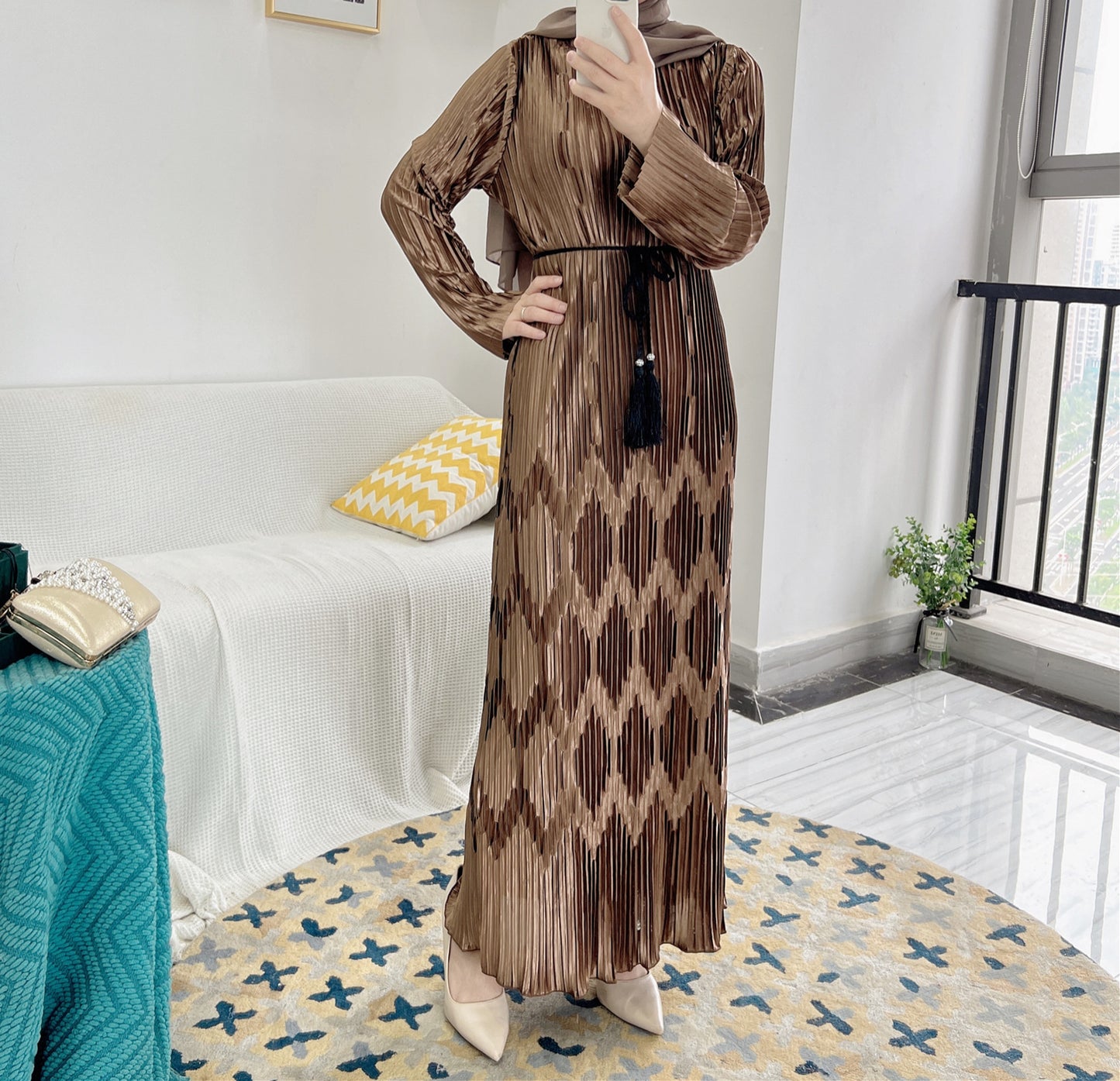 Women's Plain Pleated Casual Dress