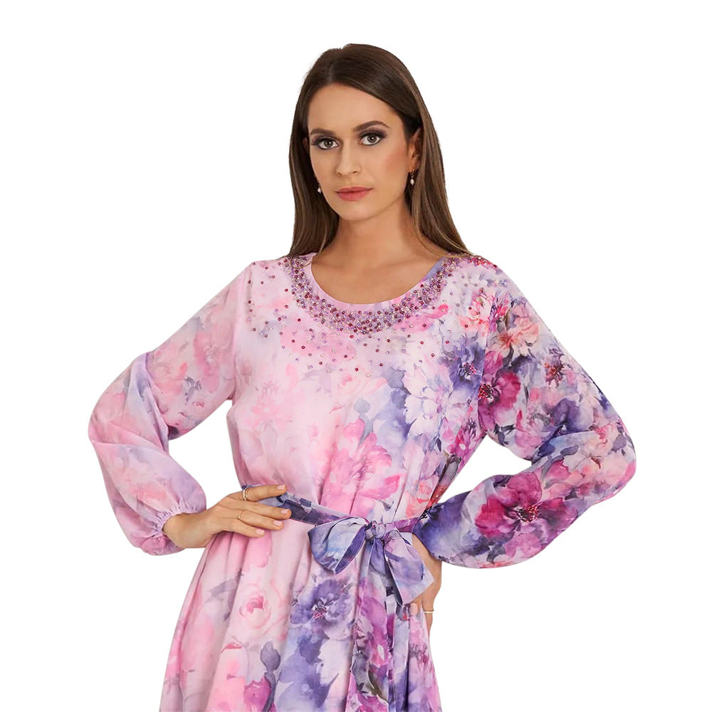 Women's Printed Casual Color Rhinestone Dress