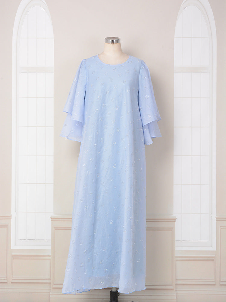 Rhinestone Double Layer Short Sleeve Loose Dress