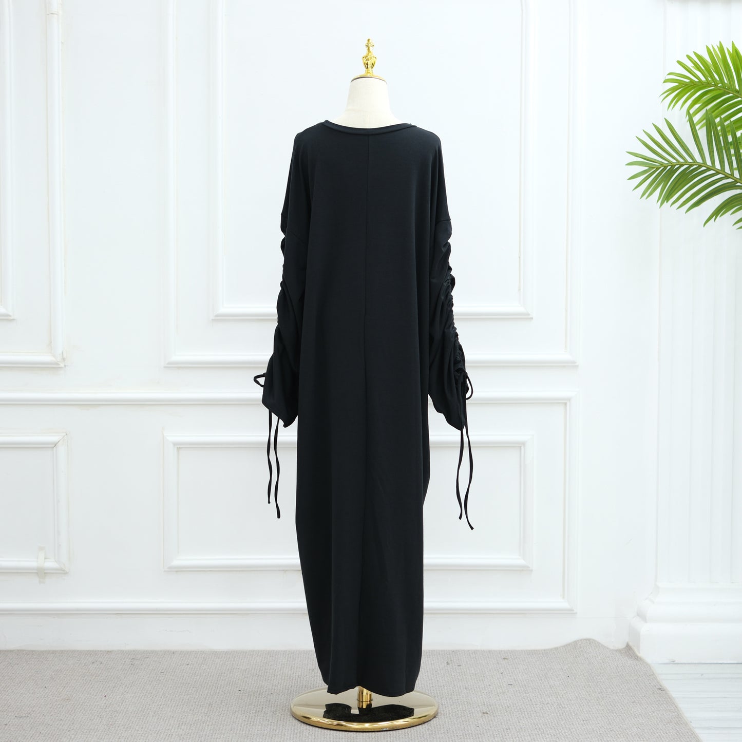 Cuff Drawstring Middle East Modest Maxi Robe Abaya