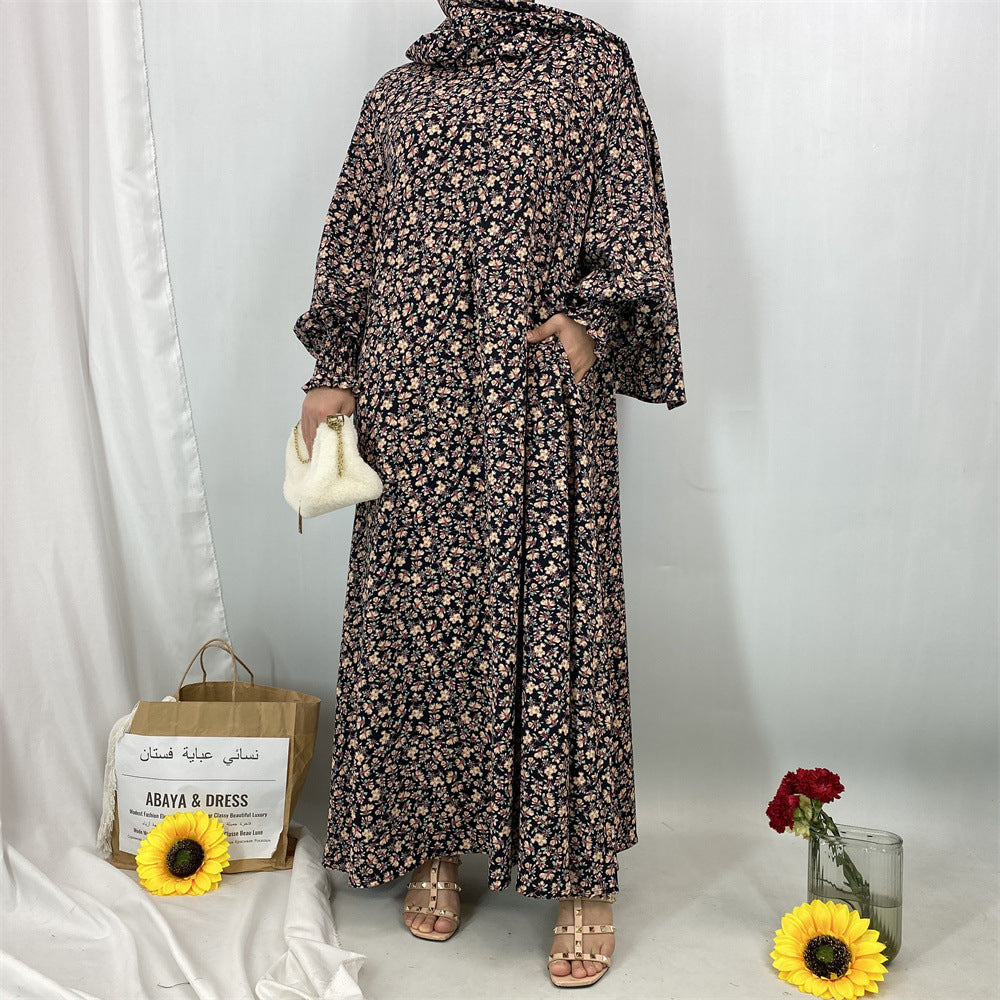 Women's Muslim Floral Dress with Headscarf