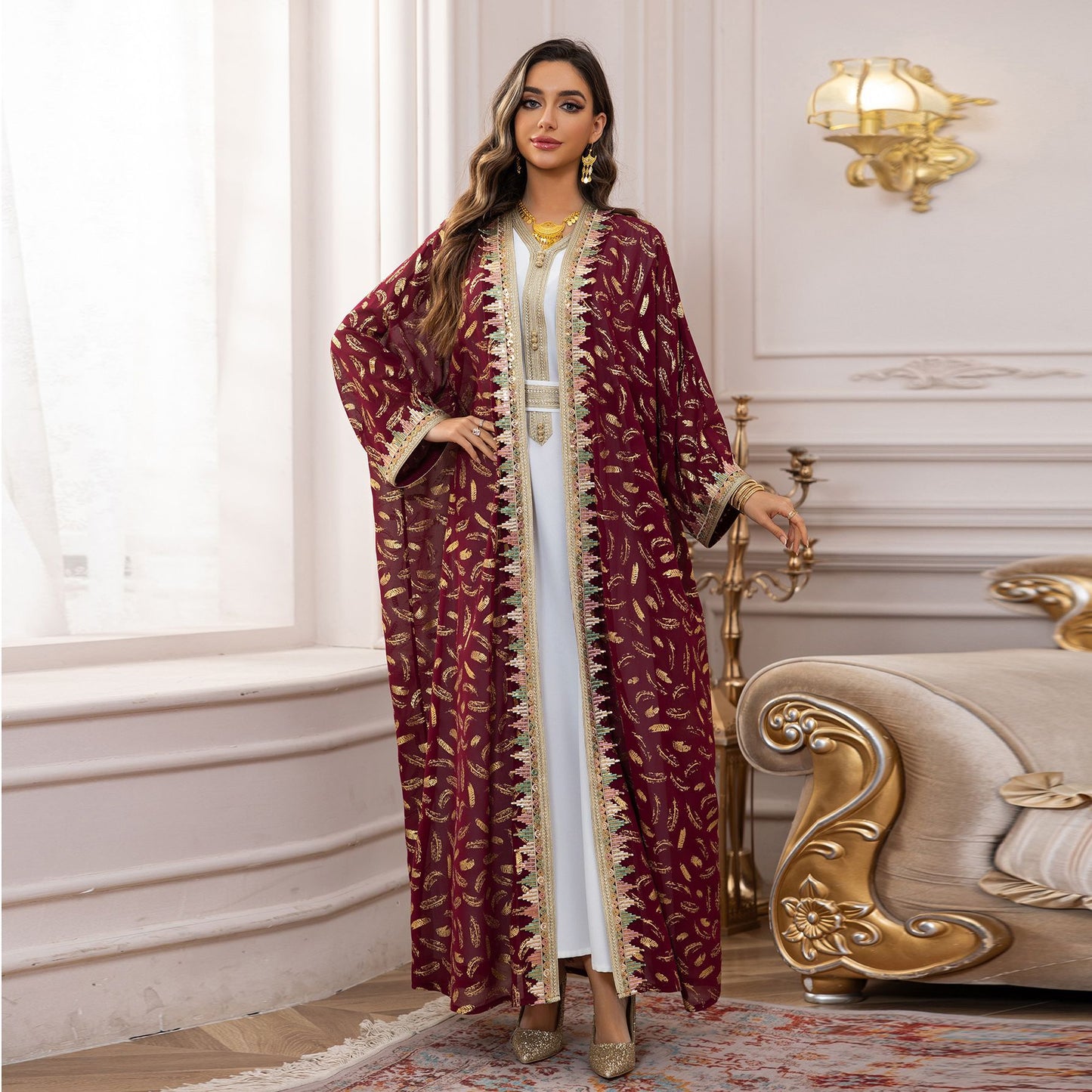 Women's Chiffon Plus-size Cardigan Long Skirt Three-piece Set